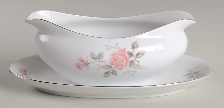 Spring Rose Gravy Boat with Attached Underplate by Gold China-1