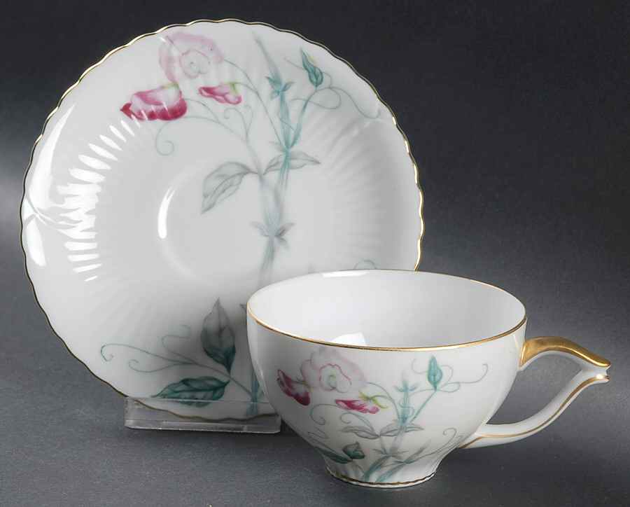 Sweet Pea Flat Cup & Saucer Set by Gold China-1