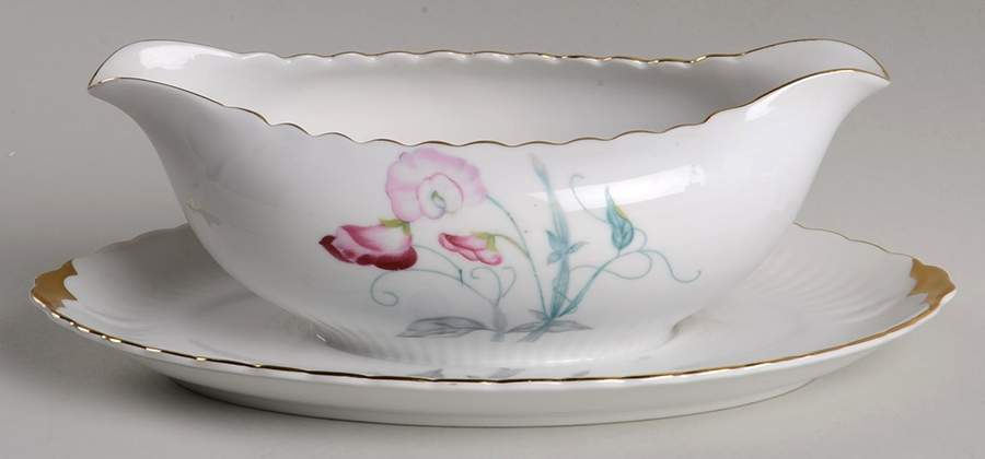 Sweet Pea Gravy Boat with Attached Underplate by Gold China-1
