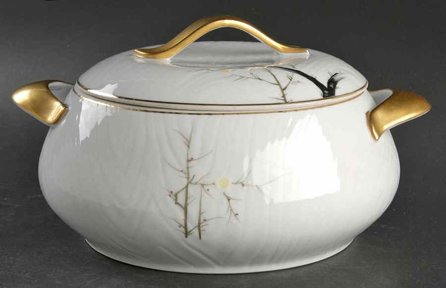 White Plum Round Covered Vegetable by Gold China-1