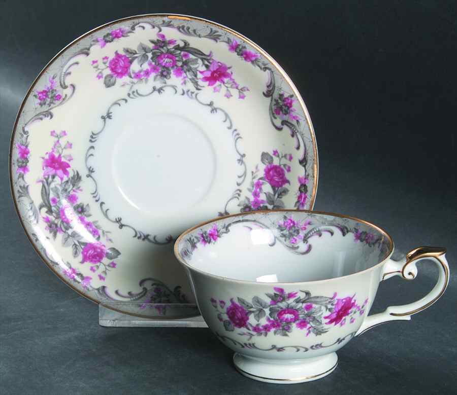 Corsage Footed Cup & Saucer Set by Grace-1