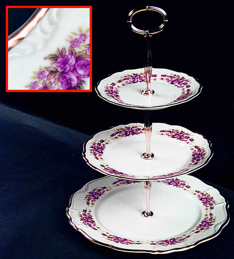 Dresden Rose 13 7/8"-14 1/4" 3-Tiered Serving Tray(DP,SP,BB) HC by Grace-1