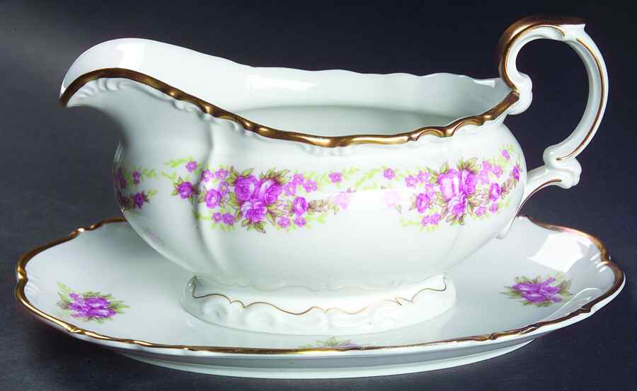 Dresden Rose Gravy Boat with Attached Underplate by Grace-1