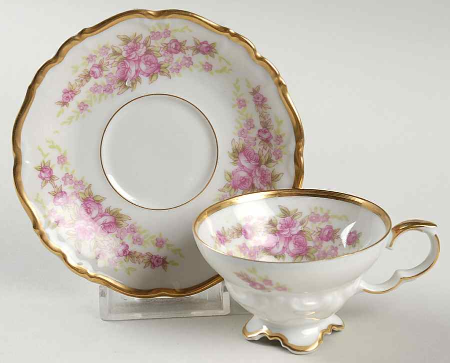 Dresden Rose Footed Demitasse Cup & Saucer Set by Grace-1