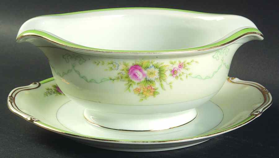Formal Garden Gravy Boat with Attached Underplate by Grace-1