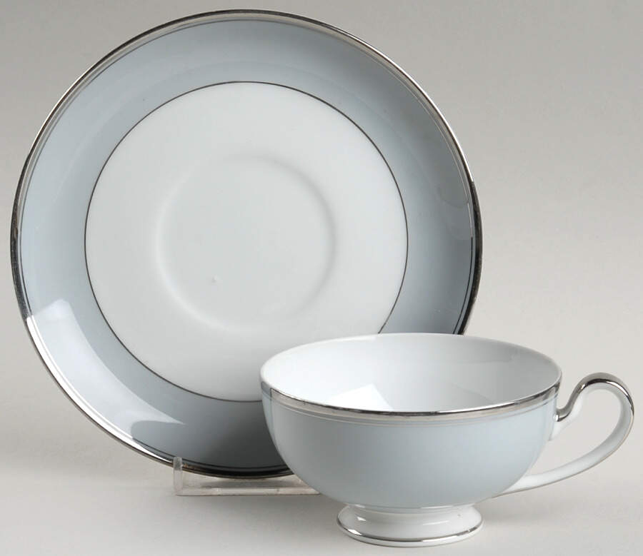 Graymont (Platinum Trim) Footed Cup & Saucer Set by Grace-1