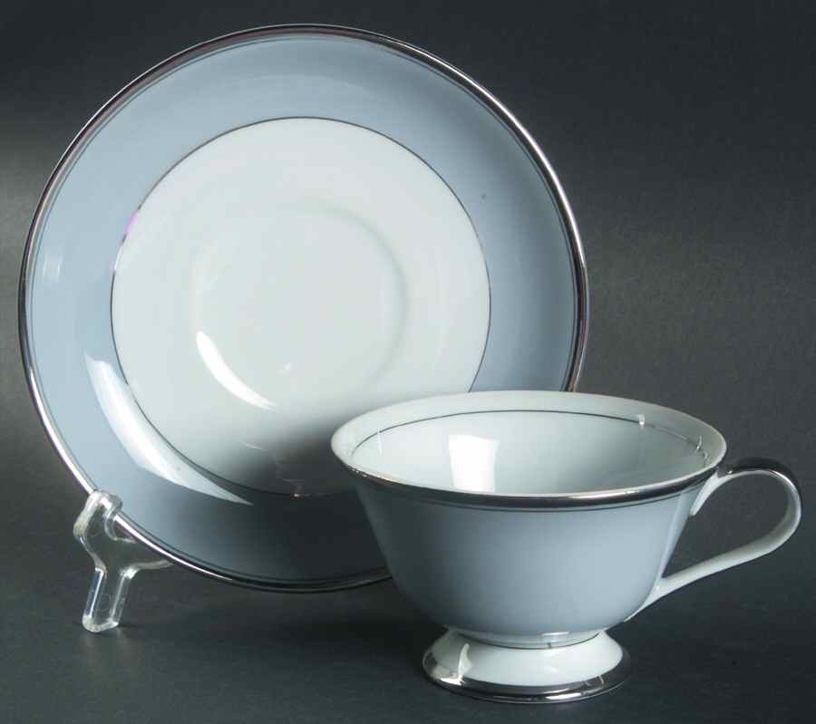 Graymont (Platinum Trim) Footed Cup & Saucer Set by Grace-1