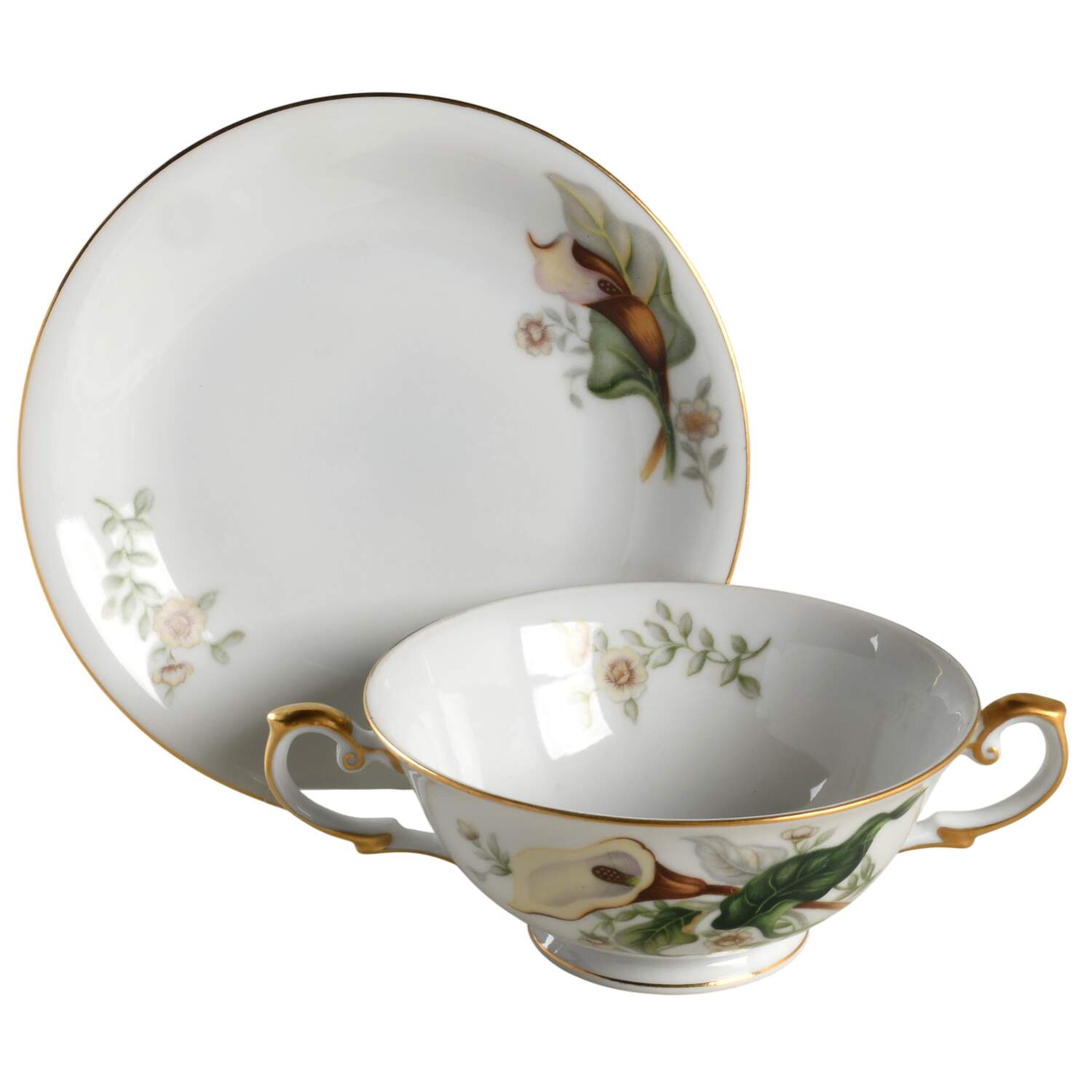 Wood Lily Cream Soup Bowl & Saucer Set by Grace-1