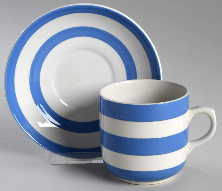 Cornish Blue White (Shield and TG Green) Flat Cup & Saucer Set by T G Green (England)-1
