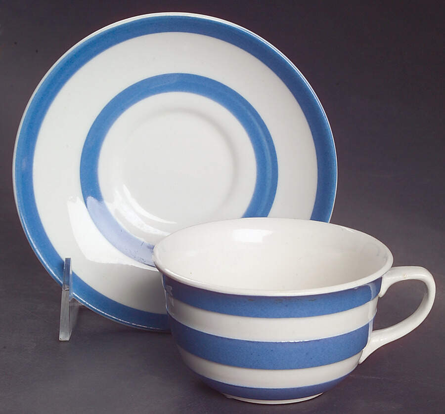 Cornish Blue White (Shield and TG Green) Flat Cup & Saucer Set by T G Green (England)-1