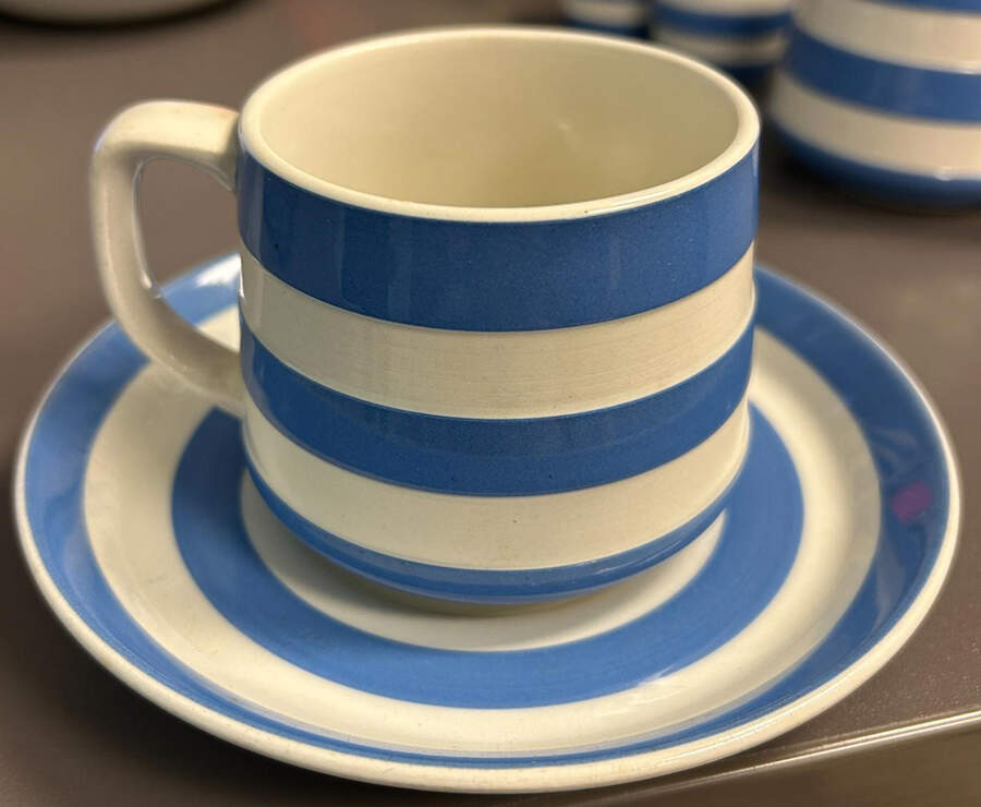 Cornish Blue Cream (Target Stamp) Flat Cup & Saucer Set by T G Green (England)-1