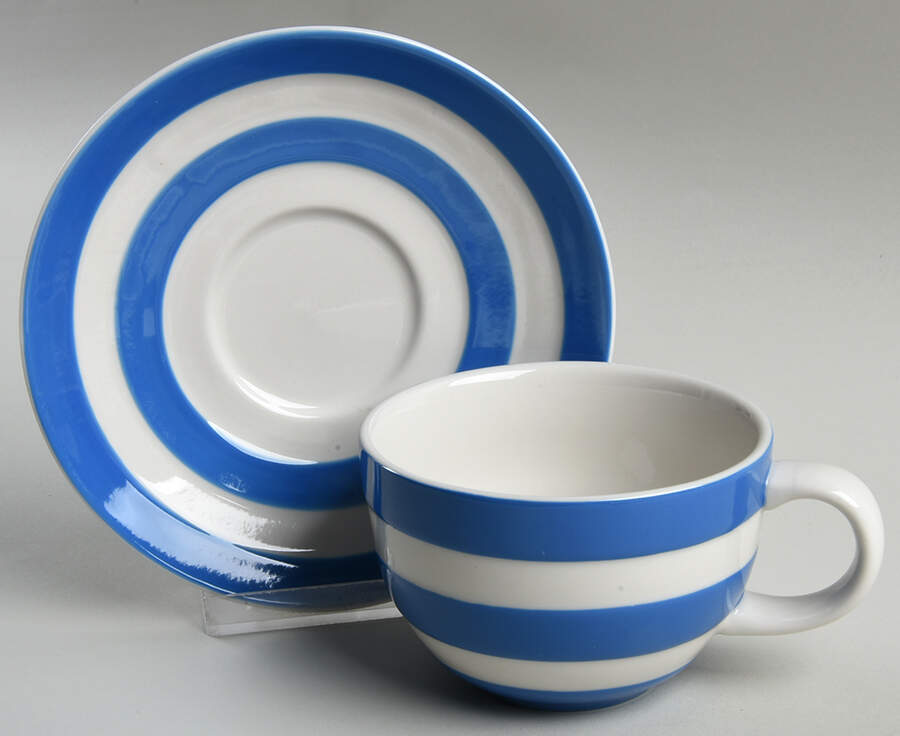 Cornish Blue White (Shield and TG Green) Flat Cup & Saucer Set by T G Green (England)-1