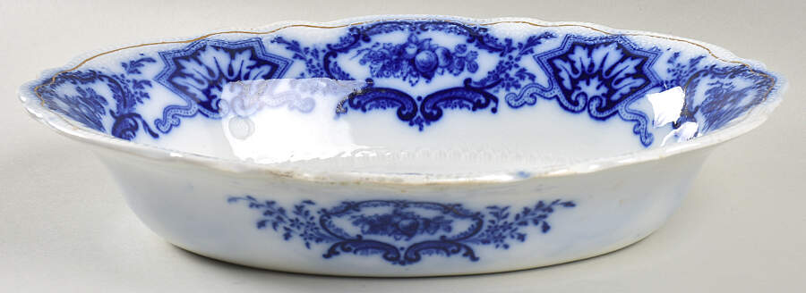 Alaska (Flow Blue, Gold Ring) 11" Oval Vegetable Bowl by Grindley-1