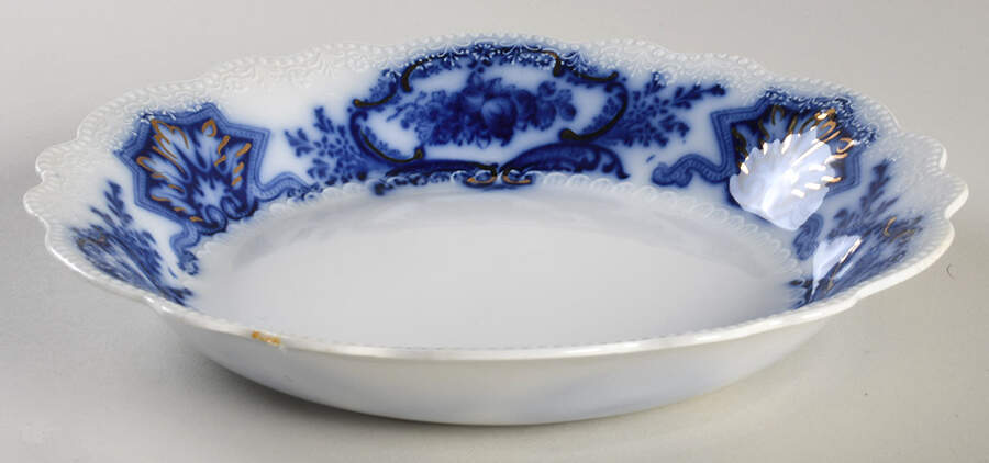 Alaska (Flow Blue, Gold Ring) Coupe Soup Bowl by Grindley-1