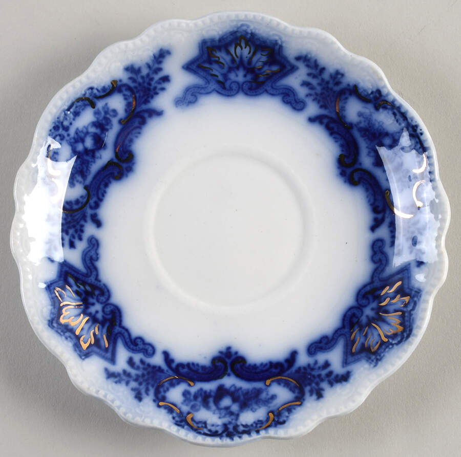 Alaska (Flow Blue, Gold Ring) Saucer by Grindley-1