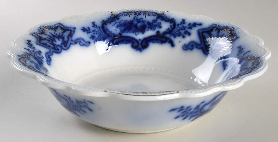 Alaska (Flow Blue, Gold Ring) 10" Round Vegetable Bowl by Grindley-1