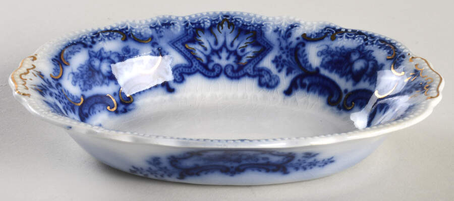 Alaska (Flow Blue, Gold Ring) Oval Fruit/Dessert Bowl by Grindley-1