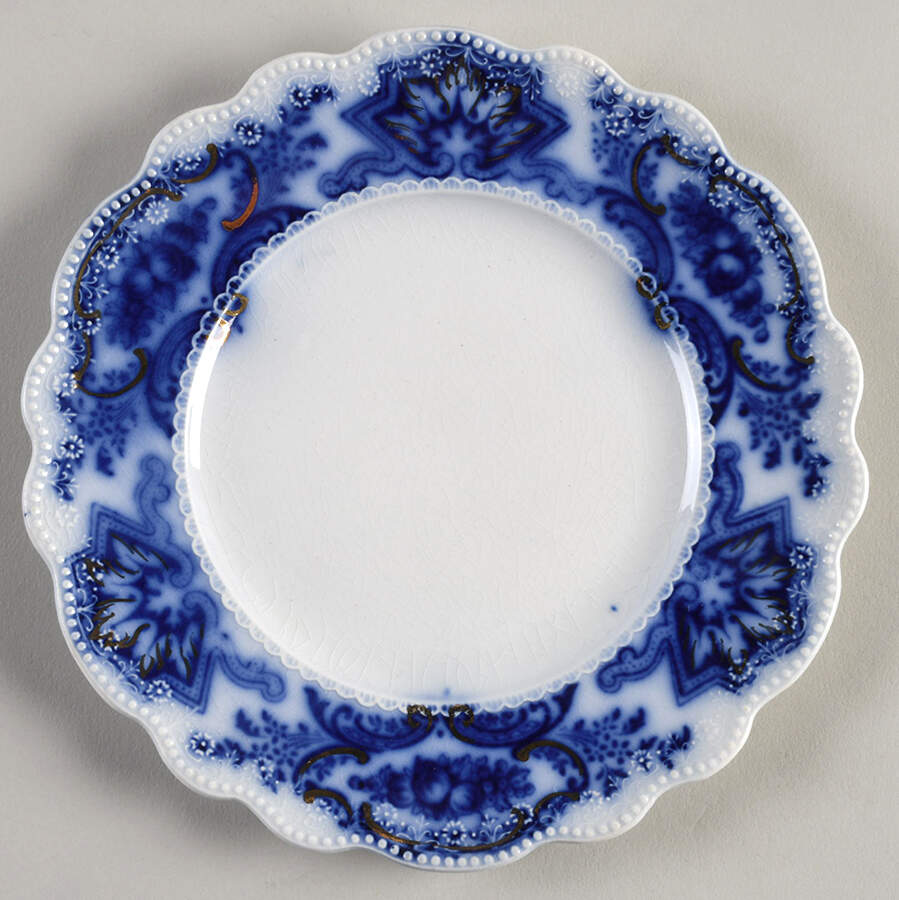 Alaska (Flow Blue, Gold Ring) Square Bread & Butter Plate by Grindley-1