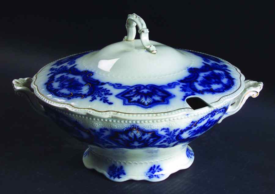 Alaska (Flow Blue, Gold Ring) Tureen &  Lid by Grindley-1