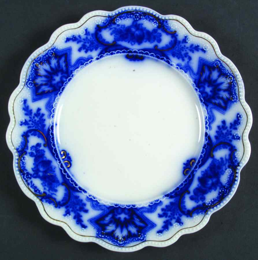 Alaska (Flow Blue, Gold Ring) Salad Plate by Grindley-1