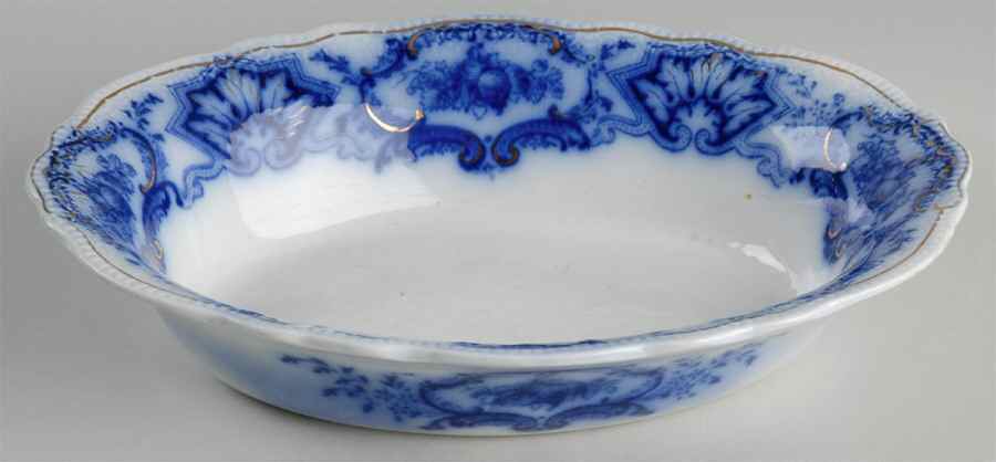 Alaska (Flow Blue, Gold Ring) 9" Oval Vegetable Bowl by Grindley-1