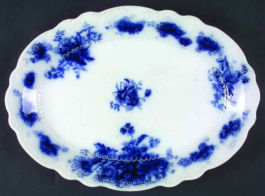 Albany (Flow Blue) 14" Oval Serving Platter by Grindley-1
