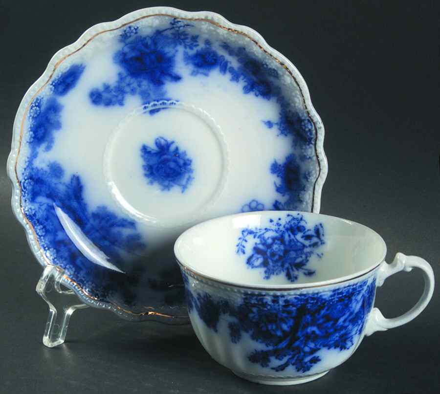 Albany (Flow Blue) Flat Cup & Saucer Set by Grindley-1