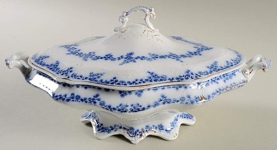 Aldine (Flow Blue) Oval Covered Vegetable by Grindley-1