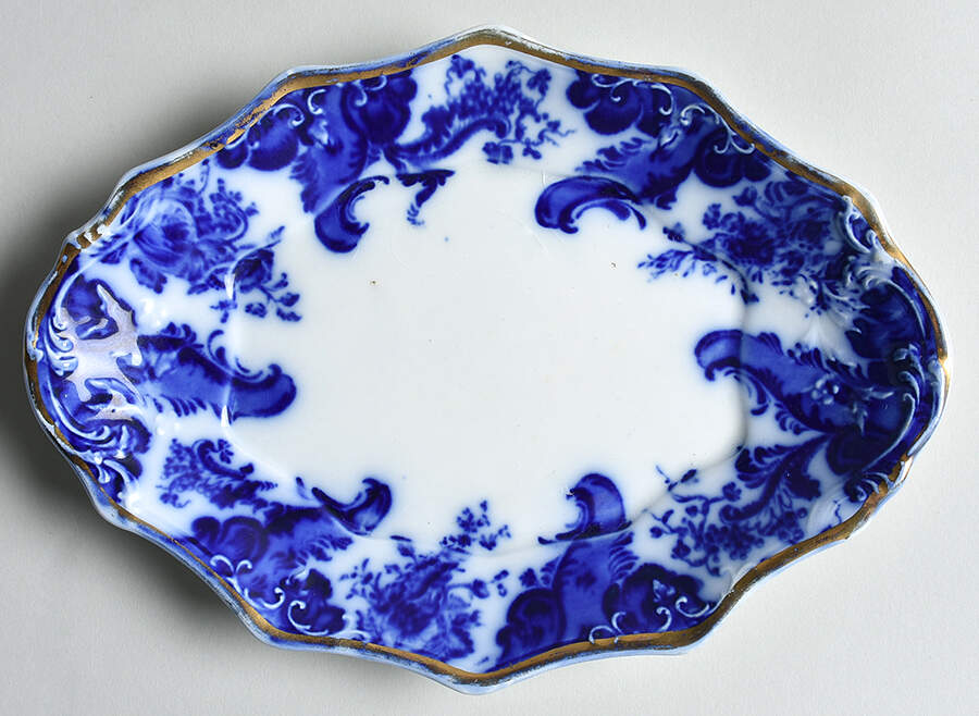 Argyle (Flow Blue) Underplate for Sauce Boat by Grindley-1