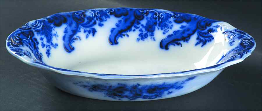 Argyle (Flow Blue) 10" Oval Vegetable Bowl by Grindley-1
