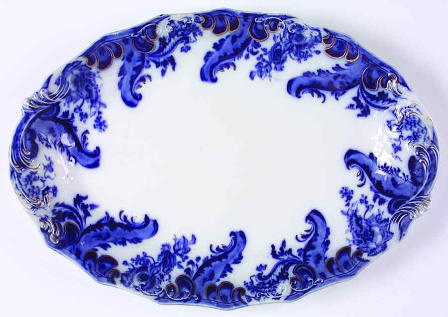 Argyle (Flow Blue) 17" Oval Serving Platter by Grindley-1