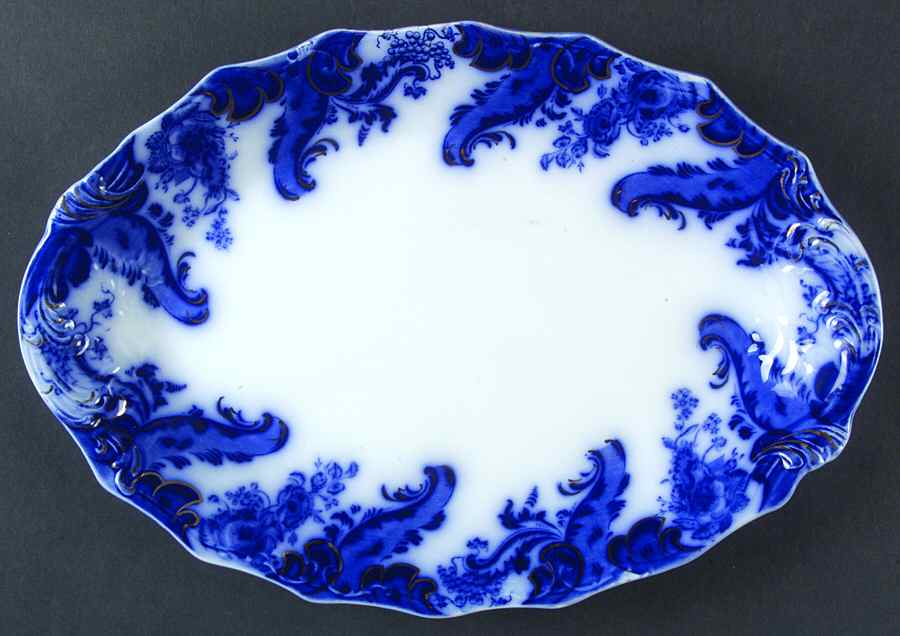 Argyle (Flow Blue) 12" Oval Serving Platter by Grindley-1