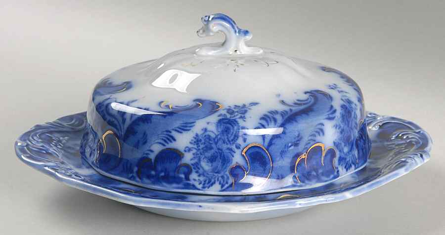 Argyle (Flow Blue) Round Covered Butter by Grindley-1