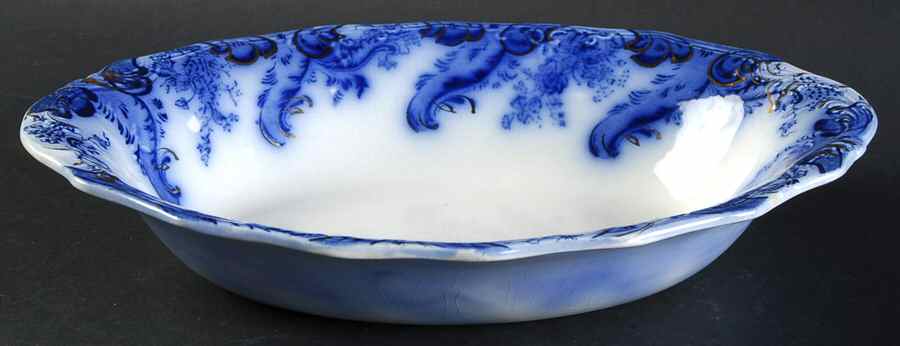 Argyle (Flow Blue) 9" Oval Vegetable Bowl by Grindley-1