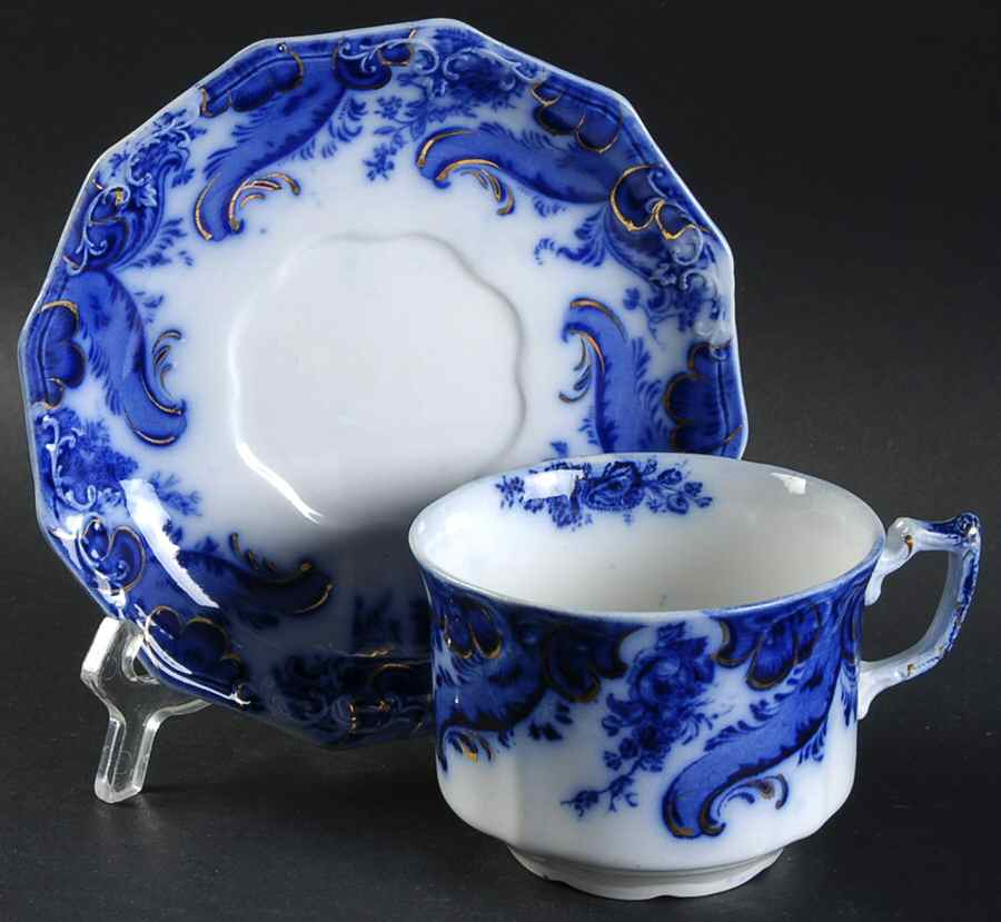 Argyle (Flow Blue) Flat Cup & Saucer Set by Grindley-1