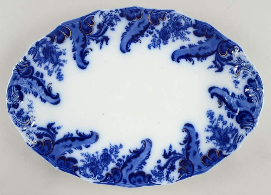 Argyle (Flow Blue) 16" Oval Serving Platter by Grindley-1