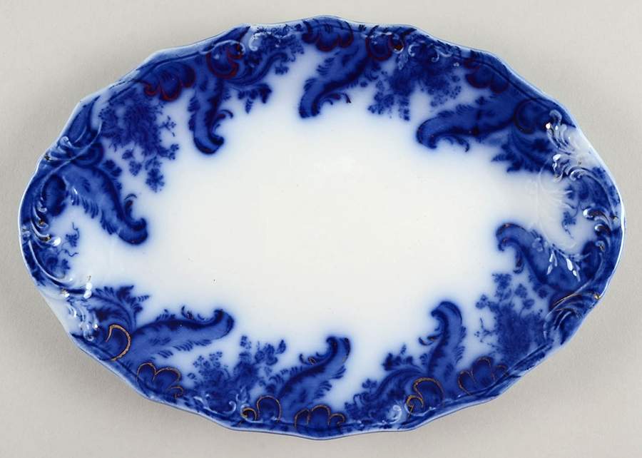 Argyle (Flow Blue) 10" Oval Serving Platter by Grindley-1