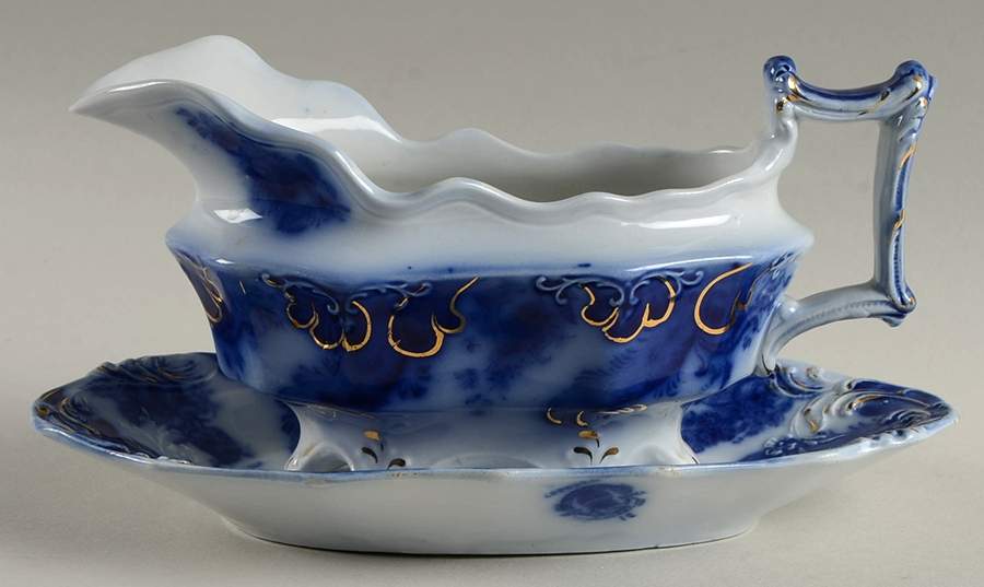 Argyle (Flow Blue) Gravy Boat & Underplate by Grindley-1