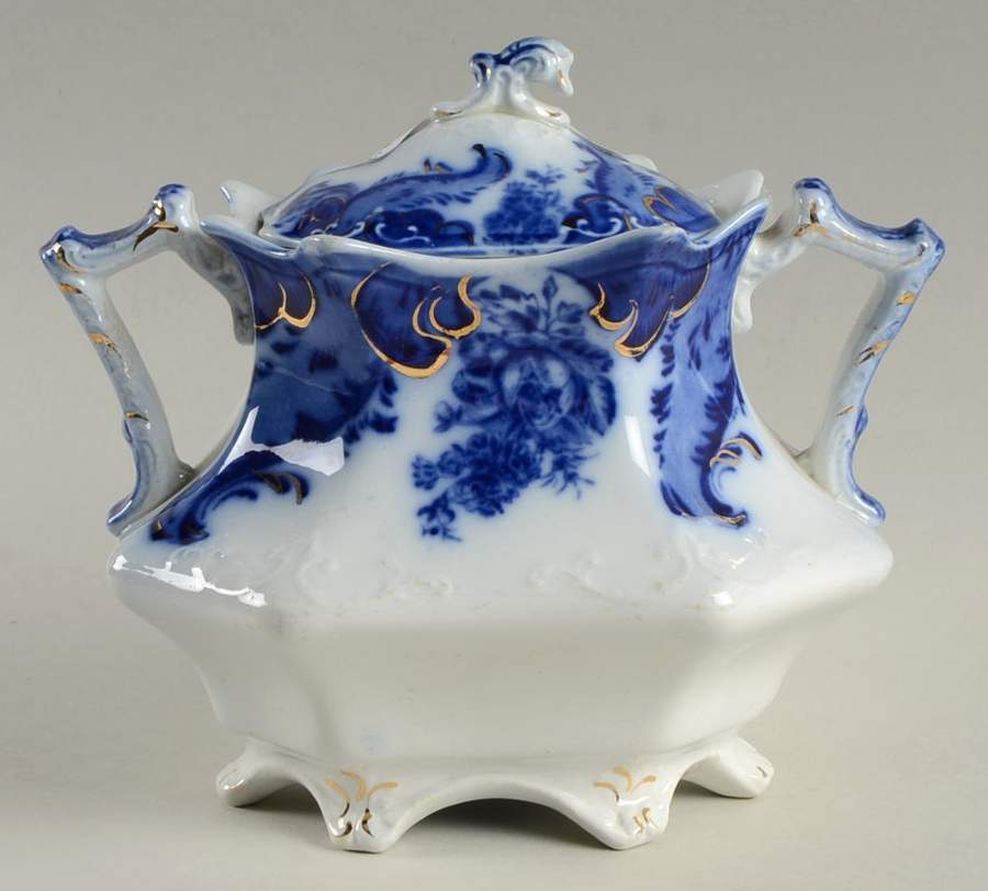 Argyle (Flow Blue) Sugar Bowl & Lid by Grindley-1