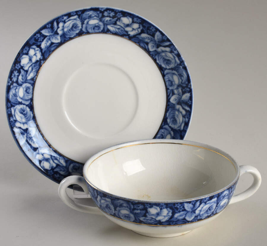 Beauty Roses Flat Cream Soup Bowl & Saucer Set by Grindley-1