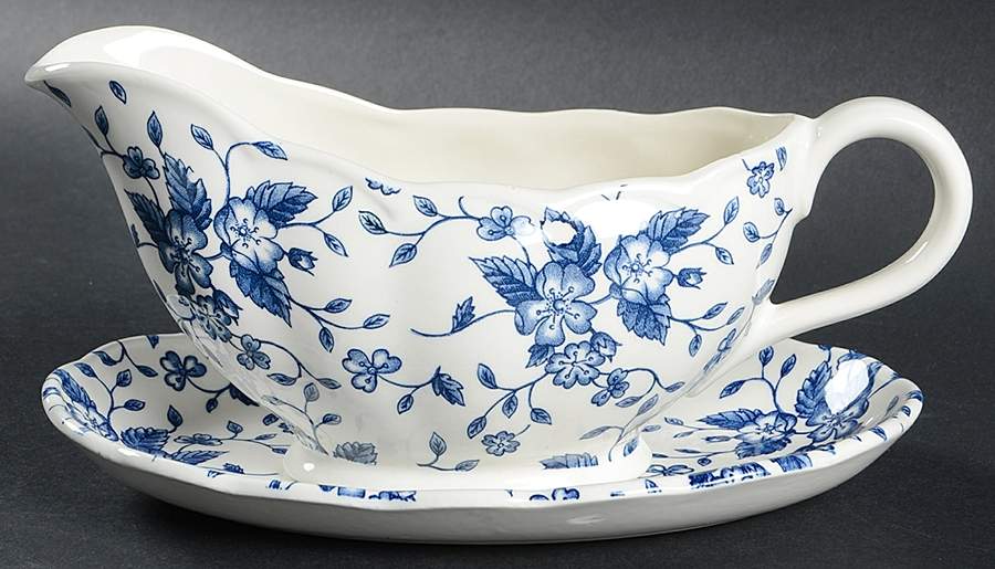 Bouquet Blue Gravy Boat & Underplate/Relish by Grindley-1