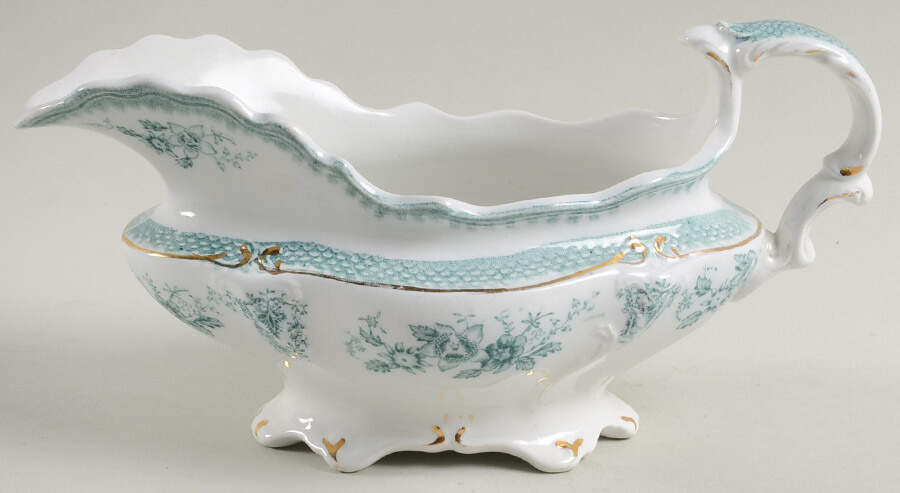Brussels Green (Gold Trim) Gravy Boat by Grindley-1