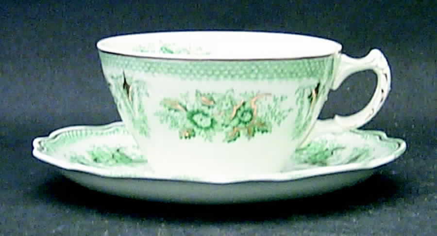 Brussels Green (Gold Trim) Flat Cup & Saucer Set by Grindley-1