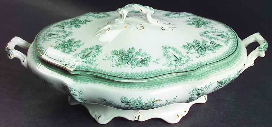 Brussels Green (Gold Trim) Oval Covered Vegetable by Grindley-1
