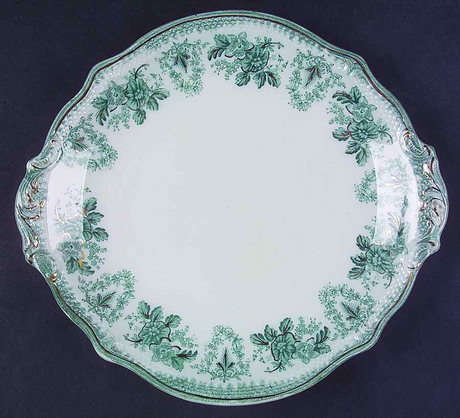 Brussels Green (Gold Trim) Handled Cake Plate by Grindley-1