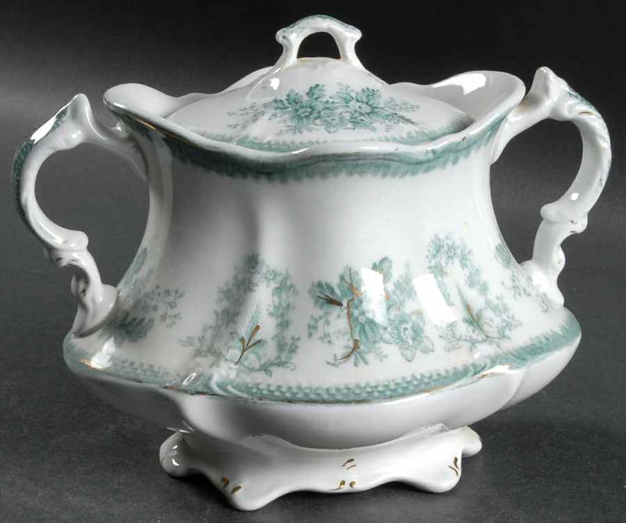 Brussels Green (Gold Trim) Sugar Bowl & Lid by Grindley-1