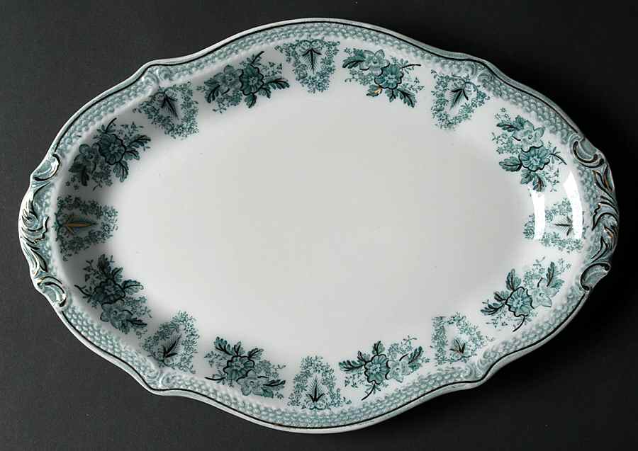 Brussels Green (Gold Trim) 12" Oval Serving Platter by Grindley-1