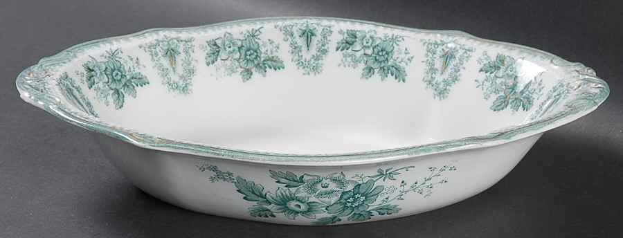 Brussels Green (Gold Trim) 10" Oval Vegetable Bowl by Grindley-1