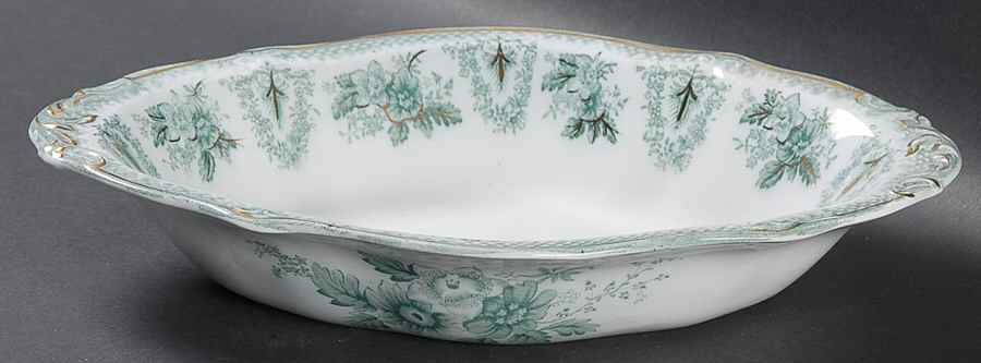 Brussels Green (Gold Trim) 9" Oval Vegetable Bowl by Grindley-1