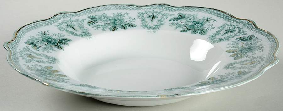 Brussels Green (Gold Trim) Large Rim Soup Bowl by Grindley-1